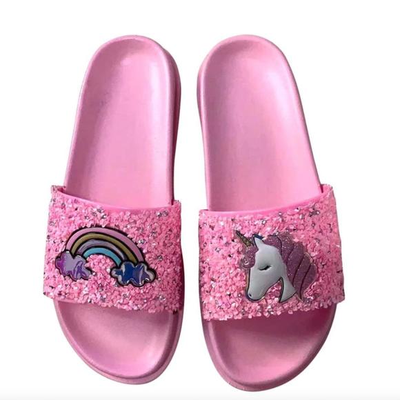 NEW LOLA + THE BOYS girls unicorn glitter slide sandal in pink - Picture 1 of 1
